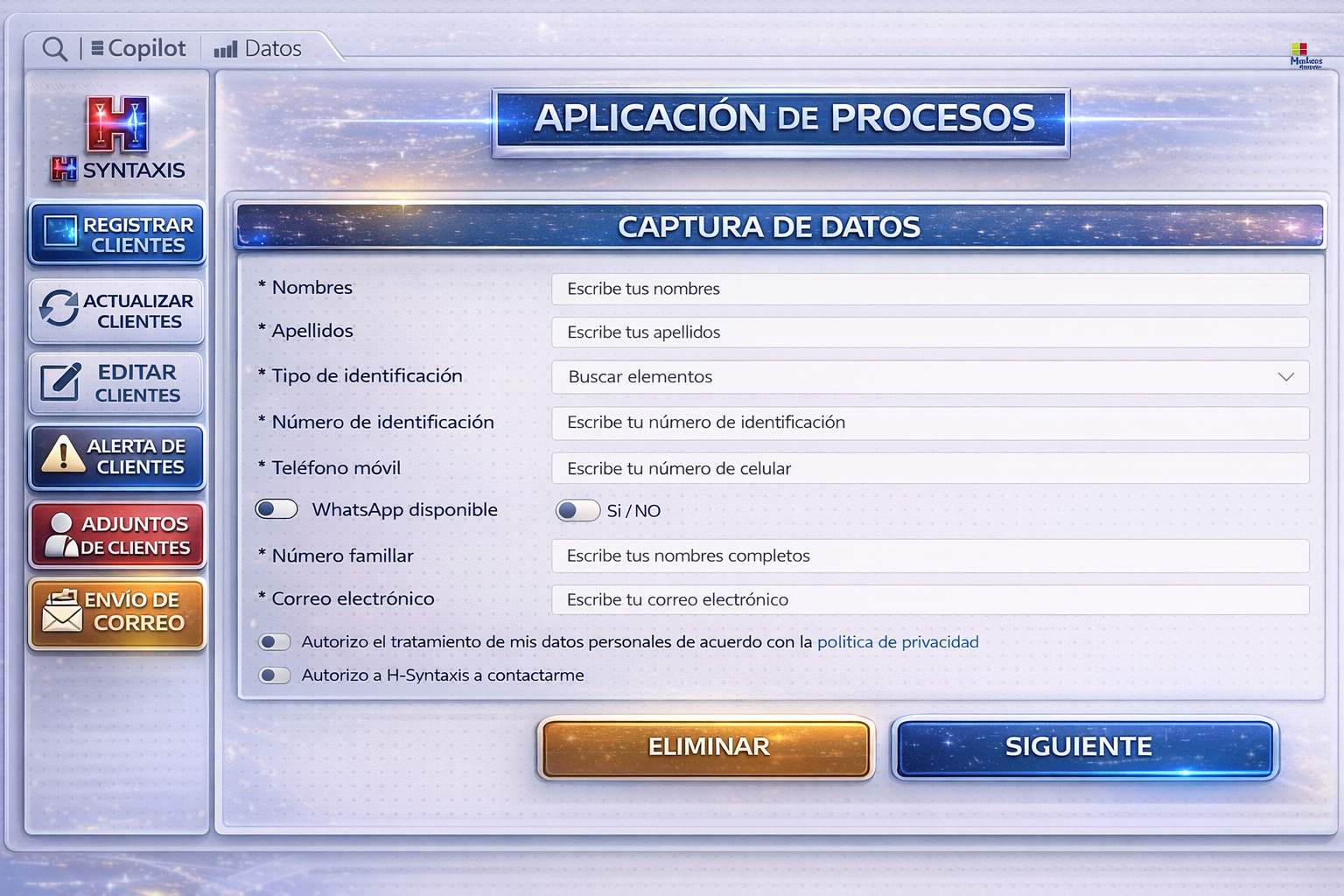Aplicación HSINTAXIS Captura / Procesos